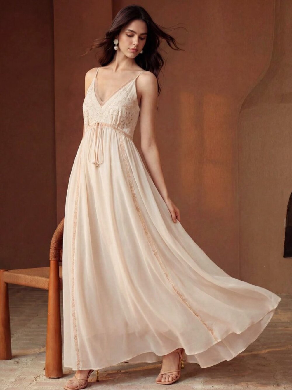 French Retro Elegant Delicate Hollow Embroidered Lace Slip Dress